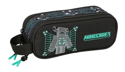 MINECRAFT SCREEN - Trousse double pour enfant, idéale pour les enfants d'âge scolaire, confortable et polyvalente, qualité et résistance, 21 x 6 x 8 cm