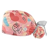 DHH166 Unisex 2 Packungen Bouffant Scrub Hüte mit Knöpfen Schweißband Chirurgische Bouffant Caps für Damen Herren, Camouflage, Mehrfarbig2, Einheitsgröße