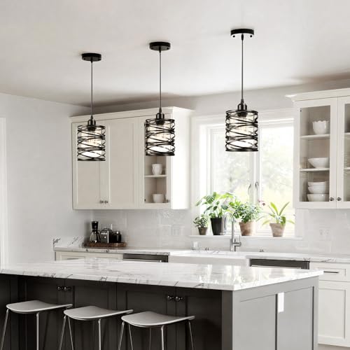 Pendant Lights 3 Pack Kitchen Lights with Bubble Seeded Glass Island Lights Black Hanging Light for Kitchen, Dining Room, Bathroom, Entryway, Restaurant - Image 2