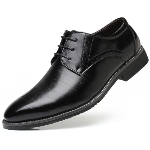 Men's Leather Oxford Dress Shoes Comfortable Non Slip Classic Lace Up Plain Toe Derby Shoes Modern Business Casual Formal Work Shoe