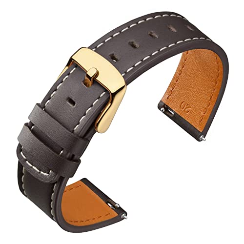 Image of ANNEFIT 18mm Watch Band with Gold Buckle, Quick Release Genuine Leather Replacement Strap (Dark Brown)