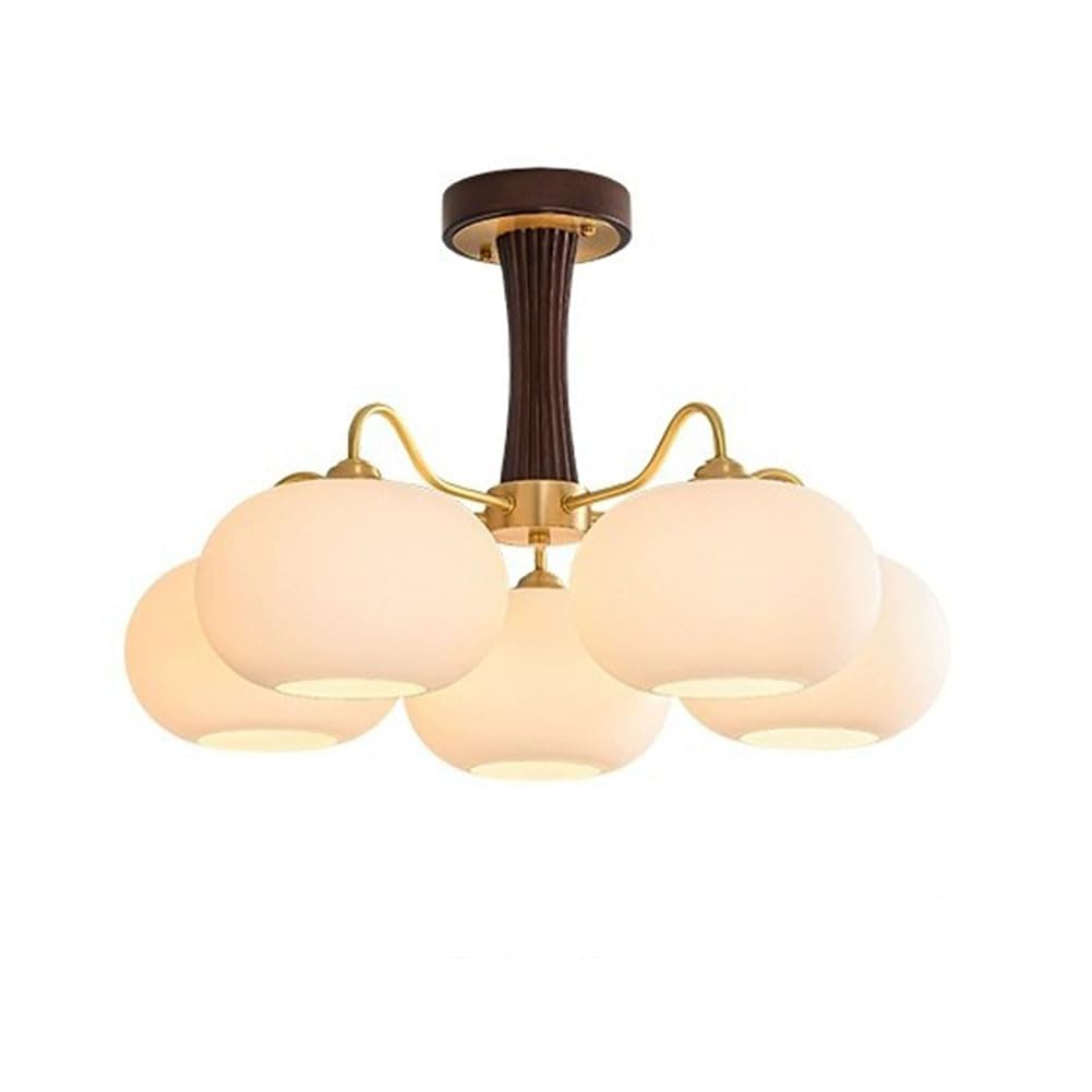 Całkowicie miedziany kremowy styl orzech żyrandol nordycki retro lampa persymona, nowoczesny rustykalny wystrój domu, antyczny mosiężny wisiorek oprawa oświetleniowa, A, 5 głowic