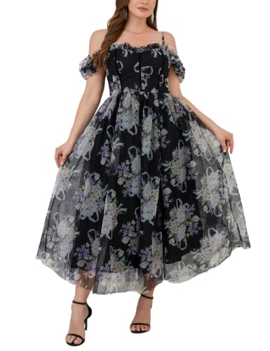 Image of EYWOL Plus Size Formal Wedding Guest Cocktail Party Floral Dress with Slit
