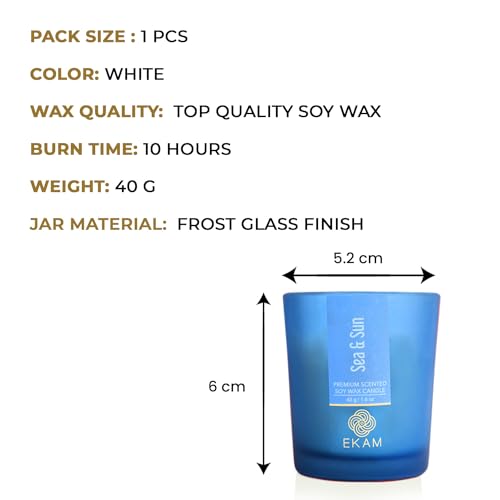 Image of EKAM Sea & Sun Votive Soy Wax Scented Candle, 40 Grams, 10 Hours Burn Time| Long Lasting Premium Candles | Ideal for Home Decor | Gifting & Aromatherapy