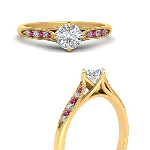 Image of Choose Your Gemstone Compass Point Ring Yellow Gold Plated Round Shape Vintage Engagement Rings Ornaments for Wife Symbol of Love Clarity Comfortable US Size 4 to 12