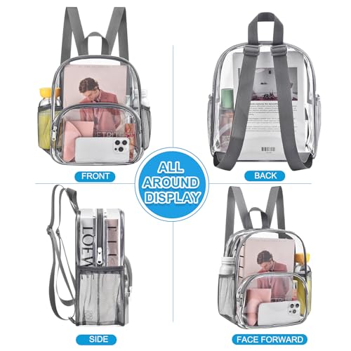 Image of Clear Backpack for Stadium Events Clear Backpack 11.5 inchL x 6 inchW x 9.5 inchH with Front Pocket for Concert Sport Events Work Travel (Grey)