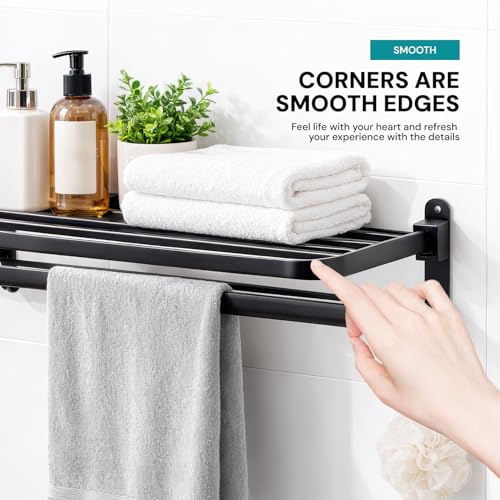 Image of MIORAH 24 Inch Powder - Coated Aluminium Towel Rack for Bathroom - Rust - Free, Space - Saving Bathroom Towel Rack Easy Installation Black