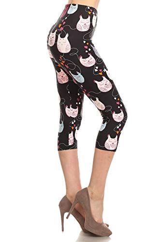 Leggings Depot High Waisted Checkered & Animal Print Leggings for Women-Capri-R916, Sleepy Owls,