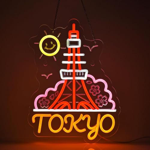 Image of Tokyo Landmark Neon Sign, Neon Lights Hanging Wall Art Decoration for Japanese Restaurant Shop Store Home Room Decor Display, USB Powered Ultra Bright Dimmable, 16.1 * 11.8 inches