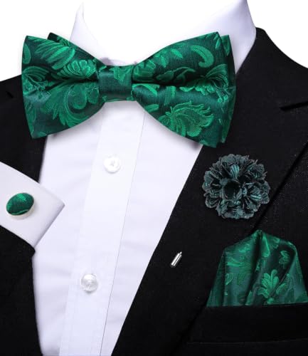 Image of Dubulle Mens Paisley Striped Bowtie Set Pre-tied Bowtie for Men and Pocket Square Set Wedding Business