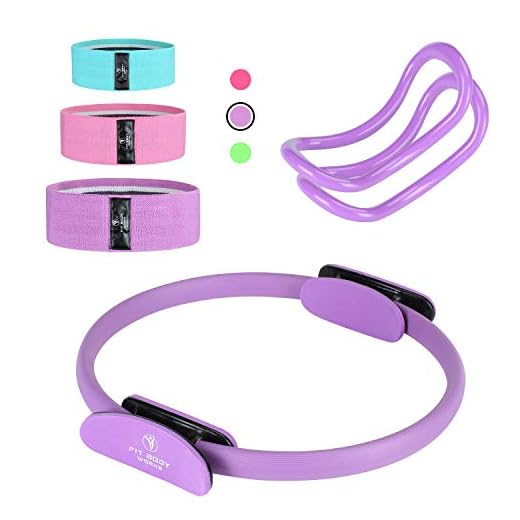 Pilates Ring Exercise Equipment for Inner & Outer Thigh, Abs, Legs, Muscle Strength includes Resistance Bands for Butt Squat Workout, Body Balance Stability & a Yoga Ring for Men and Women Fitness