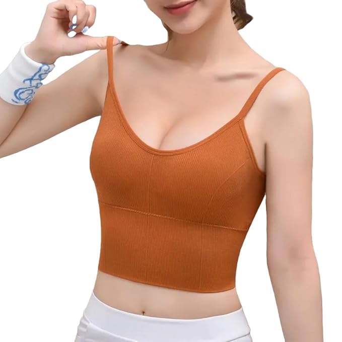 Girls Camisole Thread Beautiful Back Bra Vest Wirless Cotton Padded Women Tank Top (Fit Size 26 to 34) (Rust Orange)-image-19