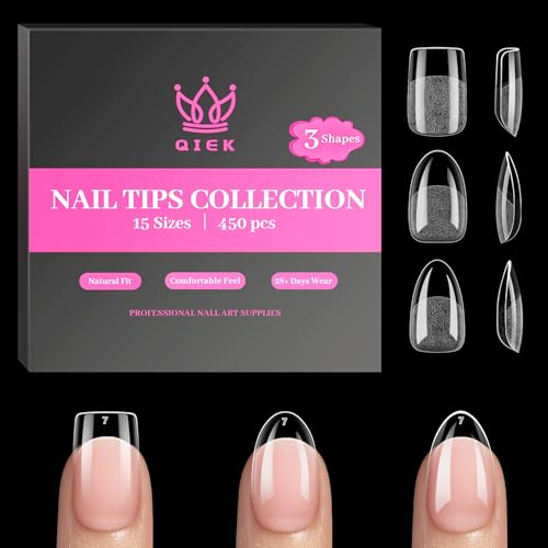 Image of 450 Pcs Short Almond Round Square Nail Tips 3 Styles