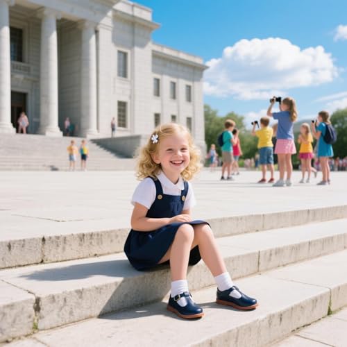 Image of GINFIVE Toddler Girls Dress Shoes Little Kids Flats School Mary Janes Shoes