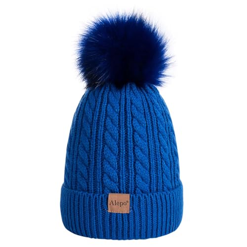 Kids Winter Beanie Hat, Children's Warm Fleece Lined Knit Thick Ski Cap (Blue)
