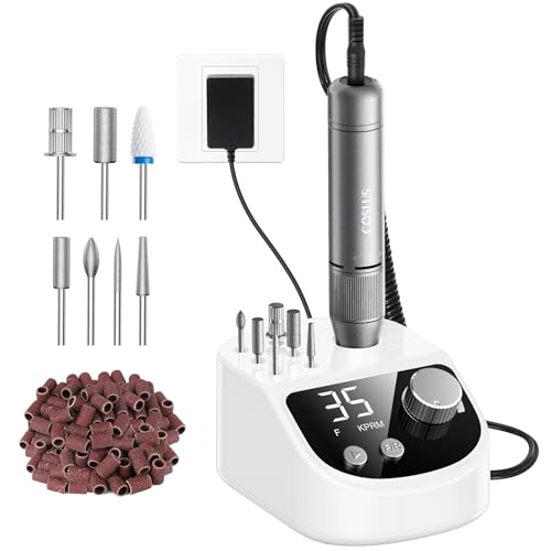 COSLUS E50 Nagelfräser Professionell Set 35000 U/min: Nagelfräser für Gelnägel Elektrische Nagelfeile Maniküre Pediküre Set mit LCD-Anzeige6 Bits & 31 Schleifbändern für Salon und Zuhause