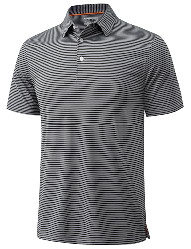 MAGCOMSEN Men's Polo Shirts Short Sleeve Striped Golf Polos Dry Fit Casual Performance Collared Shirt