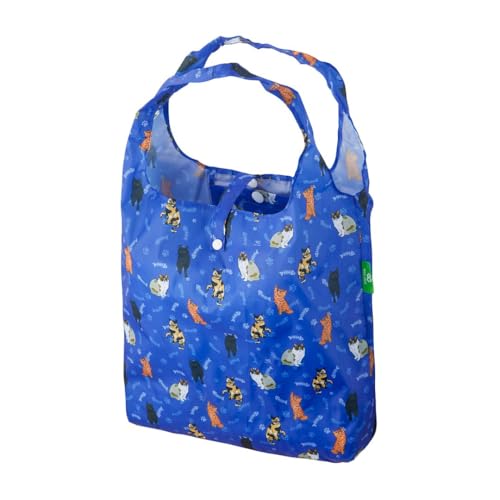 Eco Chic Lightweight Foldable Reusable Shopping Bag Water Resistant Tote Bag (Beloved Cats Blue)