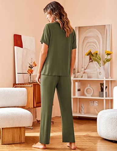 Image of Avidlove Women Pajamas Set Notch Collar Soft Sleepwear Pjs Short Sleeve Button Down Nightwear with Long Pants