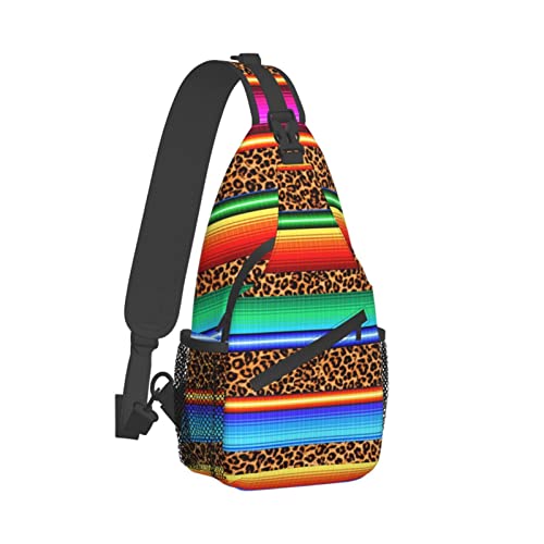 Mexico Serape Leopard Print Crossbody Bags Women Men Cross Chest Bag Adjustable Sling Backpack Shoulder Bag For Cycling Travel Sport Hiking2