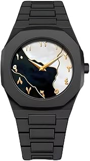 ساعة يد للرجال باللونين الاسود والذهبي | تصميم بسيط بأرقام عربية | ساعة عصرية مقاومة للماء