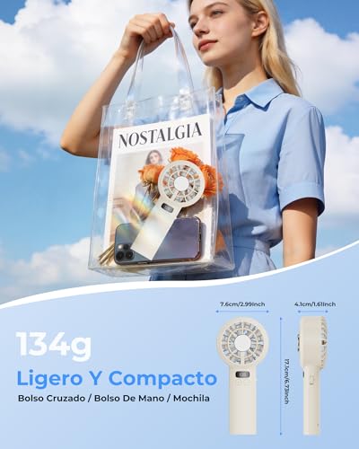AICPAN Mini Ventilador USB Recargable 3000mAh, Ventilador de Mano Portátil con Pantalla LED, 1-120 Niveles Ajustables, Ventilador Pequeño Silencioso para Viajes Exterior Hogar, Amarillo