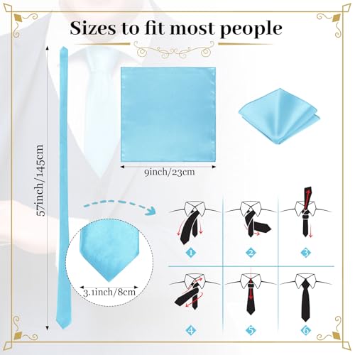 Image of Zhanmai 48 Pcs Men Solid Color Ties and Pocket Square Set Satin Necktie Business Handkerchief for Wedding Party