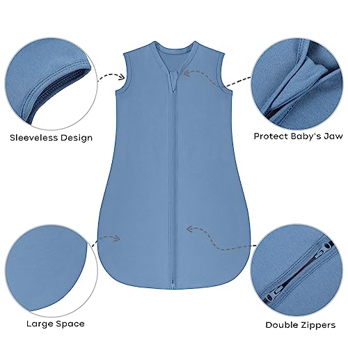 Yoofoss Baby Sleep Sack 100% Cotton 0.5 Tog Baby Sleeping Bag 0-6 Months 2-Way Zipper Toddler Wearable Blankets Breathable Lightweight Blue #TOP5
