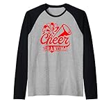 Cheer Grandma Biggest Fan Leopard Black And Red Pom Pom Raglan Baseball Tee