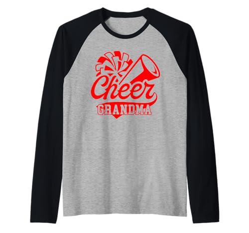 Cheer Grandma Biggest Fan Leopard Black And Red Pom Pom Raglan Baseball Tee