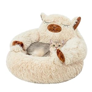 Jiupety Lit pour Chat en Forme D&rsquo;alpaga, Panier Chat Moelleux etLavable, Taille S (51 x 51 x 33 cm) Cat Bed, Camel