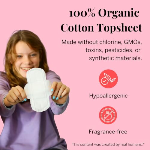 Image of Pixie Organic Cotton Ultra Thin Mini Pads Teens - Liners with Wings - Light Absorbency Menstrual Pads - Hypoallergenic, Unscented & Biodegradable for Feminine Care - 32 Count