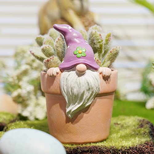 Newman House Studio Spring-Gnomes Flower-Pots Easter Decorations Cactus-Succulents - Easter Decorative Purple Planter Pots Unique Garden Pots With Drainage Hole For Indoor Outdoor 3 X 3.5 X 5 Inch #TOP3
