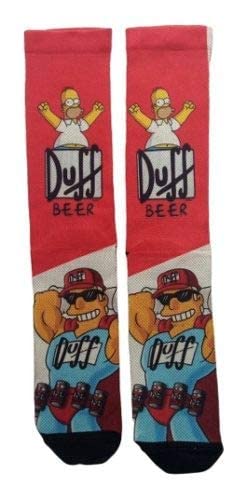 Meia Diferenciada Cano Alto Cerveja Duff Beer Homer Simpsons Desenho do tecido:Duff;Cor:Vermelho;Tam