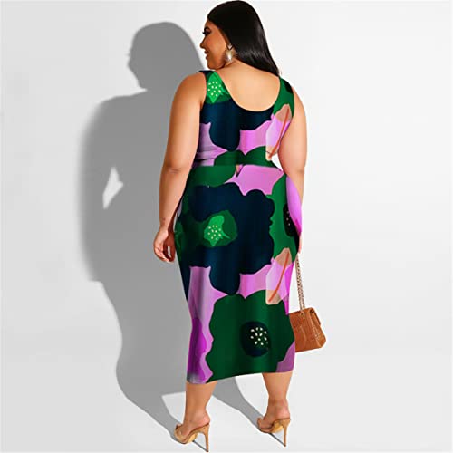 Image of Plus Size Women 2 Piece Outfits Sets Sexy Tracksuit Midi Dress,Sleeveless Tank Top Bodycon Skirts Set Casual Summer