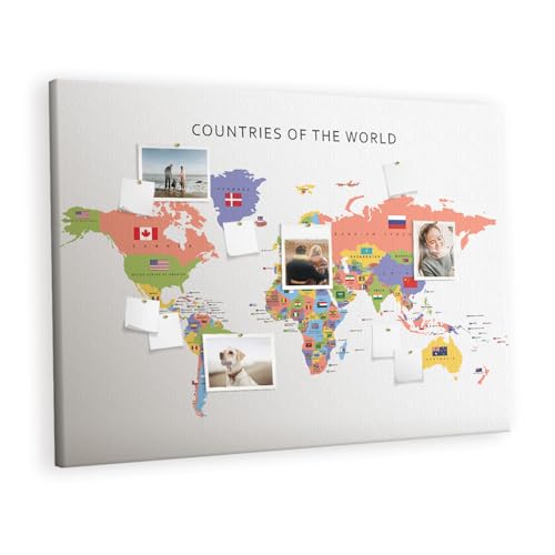Tableau liège horizontal 140x100 cm avec carte des drapeaux pour bureau