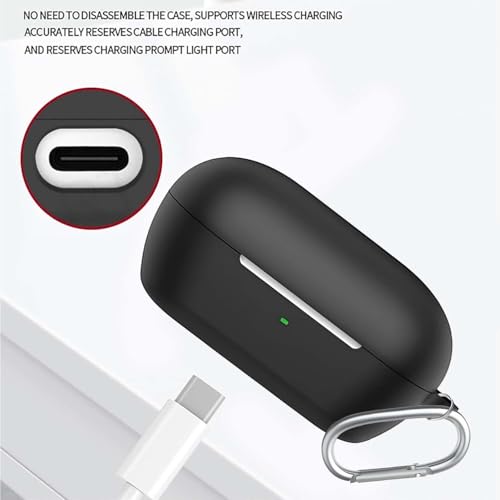 Image of CAPO Silicone Case Cover for Sony WF-C710N Earbuds with Carabiner Clip, Black, 30mm