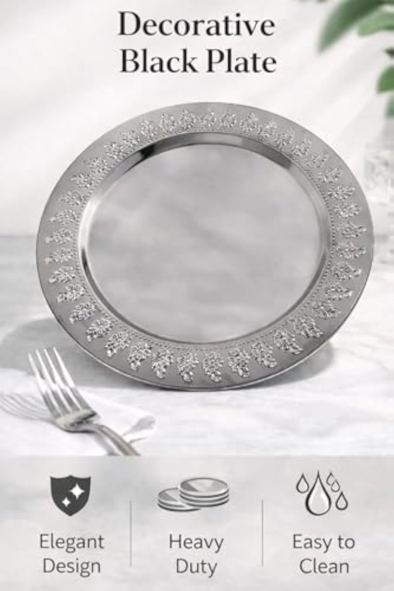 Decorative Dinner Base Plate with Floral Embossing