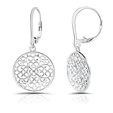 Hoops & Loops 925 Sterling Silver 21mm Medallion Filigree Floral Daisy Flower Design Leverback Earrings, Silver