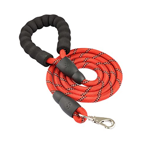 Guinzaglio per Cani 1,5 m, Guinzaglio con Comoda Impugnatura Imbottita in Spugna e Fili Riflettenti Guinzagli per Cani di Taglia Media, Rosso