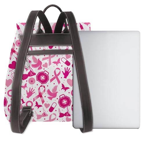 Breast Cancer Survivor Awareness Pink Ribbon Lightweight Daypack Bag Microfiber PU Leather Backpack for Travel Business Commute Gym3