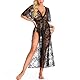 iSpchen Sexy Dessous Lang Negligees Transparenter Spitze Kleid Nachtwäsche V Ausschnitt Reizwäsche Nachthemd für Women Wedding Nights Honeymoon Lingerie Party,Schwarz, XXL