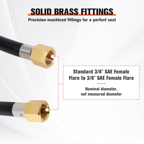 Image of Wadoy RV Propane Hose Connector Assembly 3 Foot - 3 /8 inch Female Flare x 3 /8 inch Female Flare Quick Connect Hose 59913 (Total length 3.28ft) 2 Pack