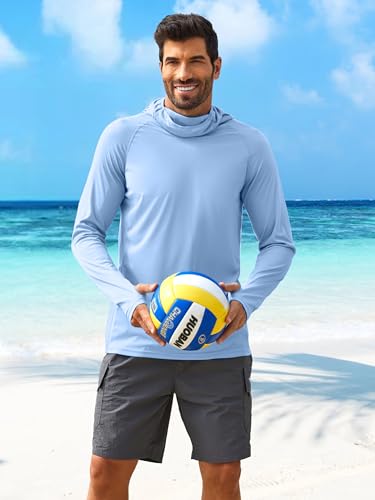 Image of PINSPARK Men's Sun Protection Hoodie with Mask UPF 50+ UV Long Sleeve Shirt Men Rash Guard Performance Fishing Hiking Shirt