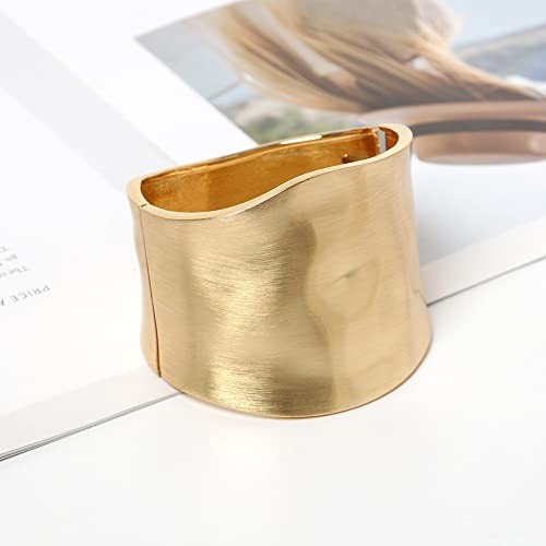 Mozaka 1-3Pcs Gold Plated Bangle Bracelets For Women Open Hinged Bangle Bracelets Chunky Polished-Finish Wrist Cuff Wrap Bracelets Minimalist Twist-Grooved Wide Cuff Bracelet #TOP4
