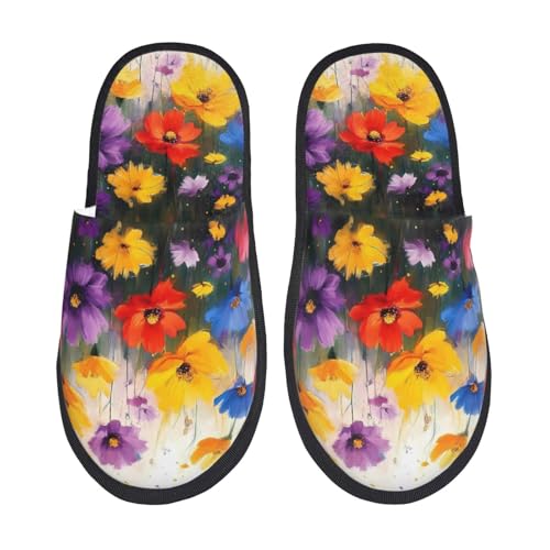 Colorful Wildflower Meadow Pattern Women's Fuzzy Slippers Comfy Non Slip for Women Mom Girlfriend Indoor Outdoor2