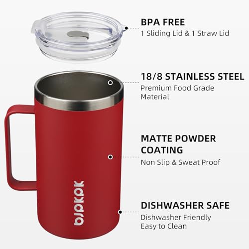 Image of BJPKPK 25oz Insulated Coffee Mug with Handle, Stainless Steel Travel Mug | Keeps Drinks Hot & Cold, Double Wall Vacuum, 2 Lids Included, BPA-Free Coffee Tumbler for Home, Office & Travel