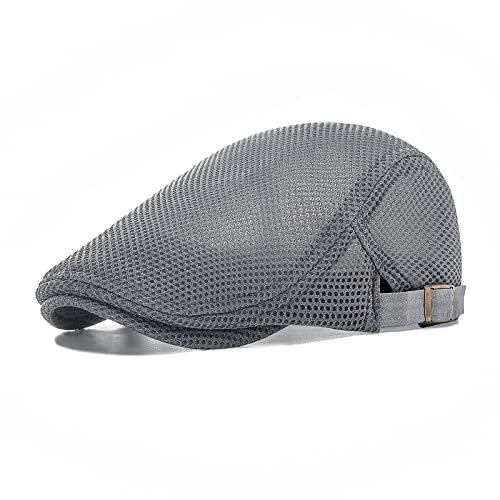 Image of VOBOOM Men Breathable Mesh Summer Hat Adjustable Newsboy Beret Ivy Cabbie Flat Cap