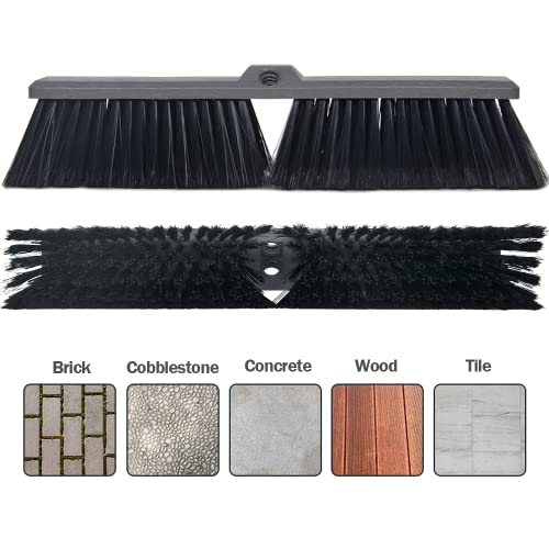 Push Broom Outdoor 18" Heavy Duty With 63" Long Handle Stiff Bristles, Large Commercial Broom For Sweeping Garage Shop Driveway Patio Deck, Scrub Brush For Cleaning Concrete Wood #TOP3