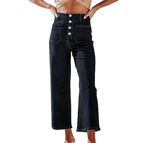 Pantalones vaqueros recortados para mujer, ajuste mom, cómodos, elásticos, de algodón orgánico, al tobillo, cintura alta, control de abdomen, con botones, sueltos, rectos, pierna ancha, pantalones
